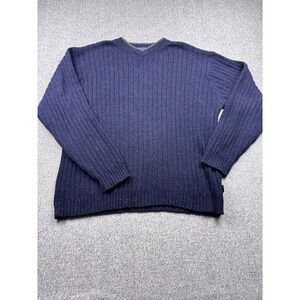 IZOD Men's XL Ribbed V-Neck Sweater Blue Cotton Blend Vintage Classic